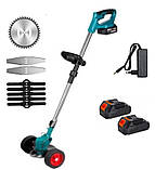 Акумуляторний тример-газонокосарка 48В на коліщатках, з насадками та 2 АКБ, фото 8