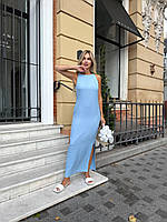 Літнє максіплаття з розрізом із льону бохо р.42-44, 46-48