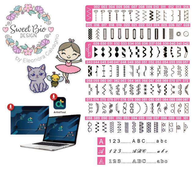 Necchi NE210 392 вбудованих швейних рядки, включаючи робочі, декоративні та стібкові. Персоналізуйте свої твори за допомогою 3 алфавітно-цифрових шрифтів, які ідеально підходять для маркування або додавання індивідуальності. Виведіть свою вишивку на новий рівень із більш ніж 100 вбудованими дизайнами, включаючи ексклюзивні роботи відомого італійського дизайнера Елеонори Гальваньо!