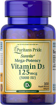 Puritan's Pride Vitamin D3 5000 IU 100 капсул