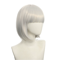 Перука каре з прямою чілкою, термостійка, 28 см, біла з сірим відтінком | Середня довжина | Аніме стиль