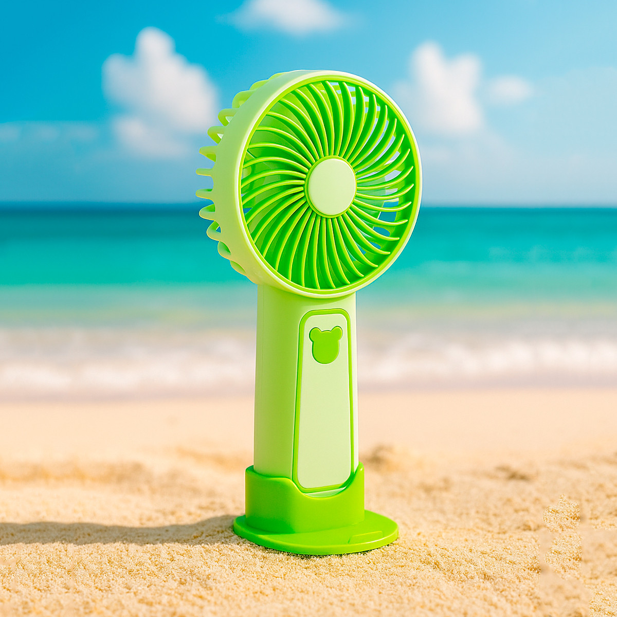 Міні ручний вентилятор TX268 Зелений, портативний вентилятор на акумуляторі з підставкою для телефону, фото 1