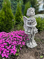 Садова фігура фея з квітами з білого цементу, 49 см, 8 кг декоративна статуетка для саду