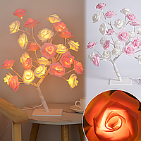 Настільна Led лампа нічник дерево біло рожева троянда 24 Led тепле світло живлення від мережі kolibri