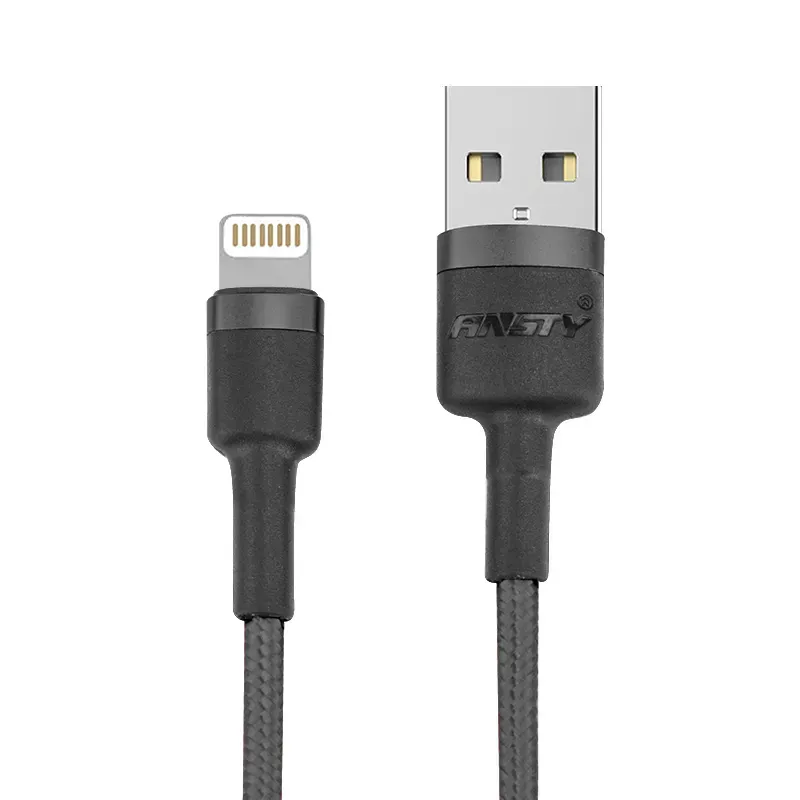 Кабель ANSTY S-008-I Lightning Nylon 3A 1.2M Black, фото 1