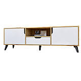 Тумба під телевізор з чорними ніжками М-ЗОН Борн 1600 Дуб Артизан/Німфея Альба (білий) (MZN-031080), фото 2