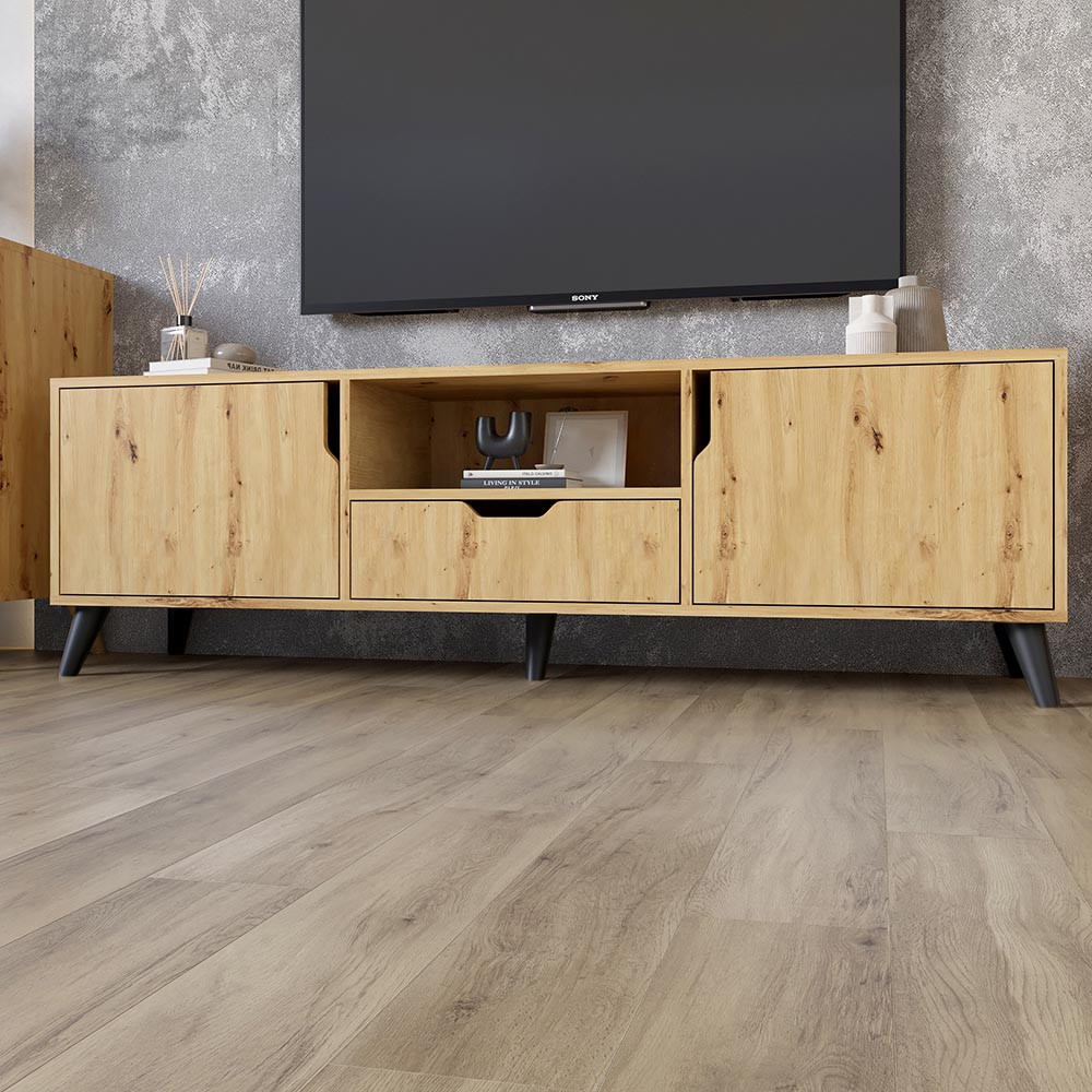 Тумба під телевізор з чорними ніжками М-ЗОН Борн 1600 Дуб Артизан (MZN-031083), фото 1