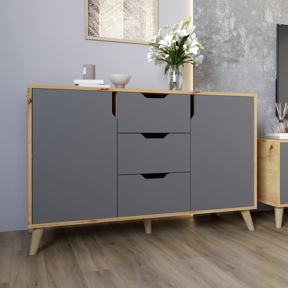 Комод у вітальню з ніжками в кольорі Горіх світлий М-ЗОН Борн 1200 Дуб артизан/Антрацит (MZN-031089), фото 1