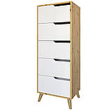 Комод високий з ніжками в кольорі Горіх світлий 5 ящиків М-ЗОН Борн 500 Дуб Артизан/Німфея Альба (білий) (MZN-031105), фото 2