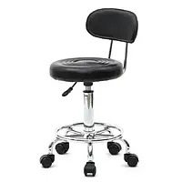 Стілець для майстра манікюру, педикюру та перукаря зі спинкою (чорний, прогумовані колеса)