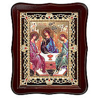 Ікона Пресвята Трійця, лик 15х18 см, у темному дерев'яному кіоті з камінням