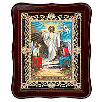 Ікона Христова Неділя, Великдень, лик 15х18 см, у темному дерев'яному кіоті з камінням