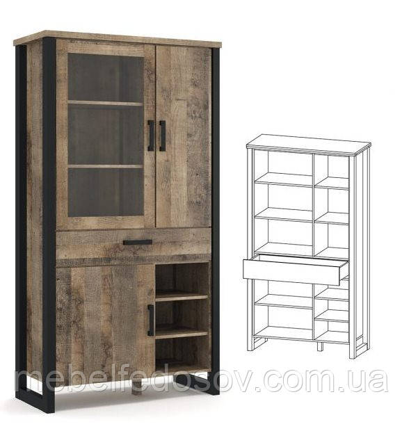 Витрина Эмили 2Д1В1Ш (Мебель-Сервис)1055*1947*448 мм, фото 1