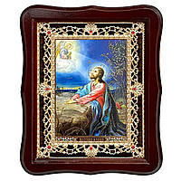 Ікона Моління про чашу, лик 15х18 см, у темному дерев'яному кіоті з камінням