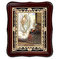 Ікона Благовіщення Пресвятої Богородиці, лик 15х18 см, у темному дерев'яному кіоті з камінням