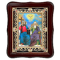 Ікона Пресвята Трійця, лик 15х18 см, у темному дерев'яному кіоті з камінням