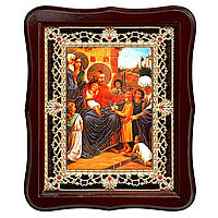 Ікона Благословення дітей, лик 15х18 см, у темному дерев'яному кіоті з камінням