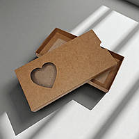 Коробка-футляр для шоколаду з вікном "Серце" (160х80х15мм.) крафт