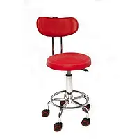 Стілець для майстра манікюру, педикюру та перукаря зі спинкою (червоний, прогумовані колеса)