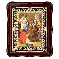 Ікона Введення у храм Пресвятої Богородиці, лік 15х18 см, у темному дерев'яному кіоті з камінням