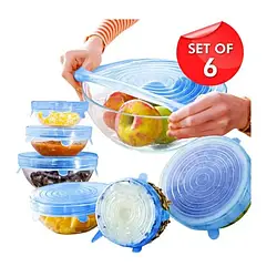 Набір силіконових кришок 6 шт. Харчова силіконова стрейч-кришка 6 розмірів, вакуумна кришка для чаші та чашок
