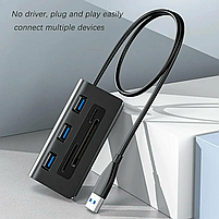 USB хаб Deepfox U3 6 в 1 hub картридер 50см, фото 3