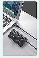 USB хаб Deepfox U3 6 в 1 hub картридер 50см, фото 9