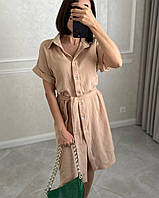 Женское легкое базовое платье халат с поясом на пуговицах турецкий натуральный хлопок - муслин
