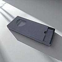 Коробка-футляр для шоколаду з вікном "Серце" (160х80х15мм.) темно-сіра