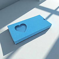 Коробка-футляр для шоколаду з вікном "Серце" (160х80х15мм.) яскраво-блакитна