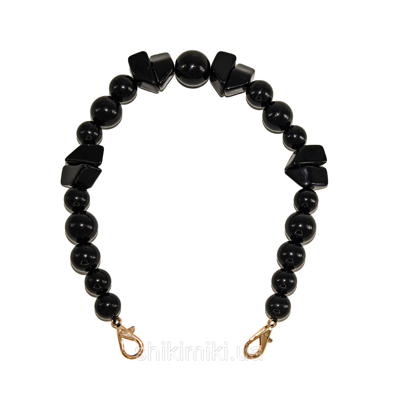 Ручки для сумок акрилові під чорниі перлини з золотими карабінами (45 см), фото 1