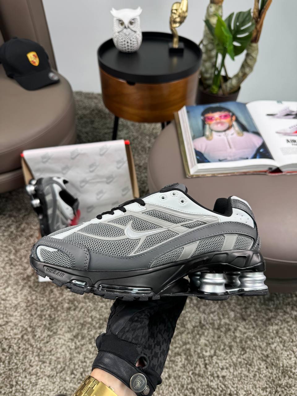 Чоловічі шкіряні текстиль кросівки Nike Shox Ride 2 Grey White Black, кеди Найк сірі. Чоловіче взуття, фото 1