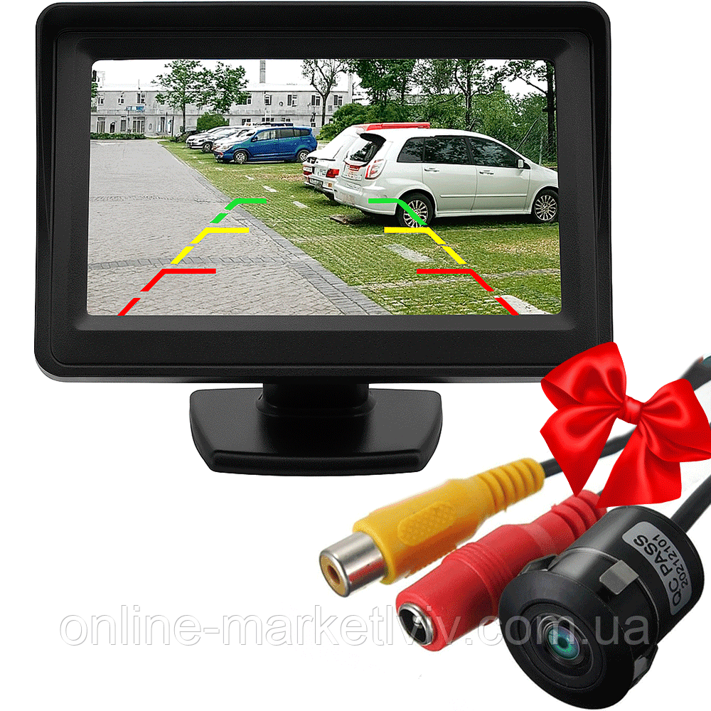 Автомонітор LCD 4,3'' + Подарунок Автомобільна камера Car Cam 185L / Монітор для двох камери, фото 1