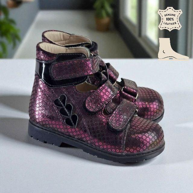 Дитяче ортопедичне взуття – туфлі з супінатором бордового кольору 25 р, фото 1