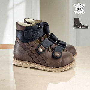 Дитячі високі шкіряні ортопедичні туфлі на липучках 23 р