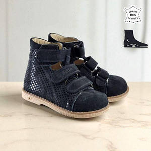 Дитячі високі шкіряні ортопедичні туфлі на липучках від вальгусу 27 розмір