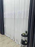 Тюль на основі бамбука з шеніловою вишивкою. Колір: білий, фото 3
