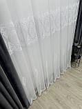 Тюль на основі бамбука з шеніловою вишивкою. Колір: білий, фото 5