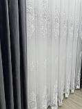Тюль на бамбуковій основі з вишивкою, оксамитовими вставками,перлинами та 3D квітами. Колір: білий, фото 2
