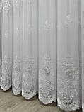 Тюль на бамбуковій основі з вишивкою, оксамитовими вставками,перлинами та 3D квітами. Колір: білий, фото 8
