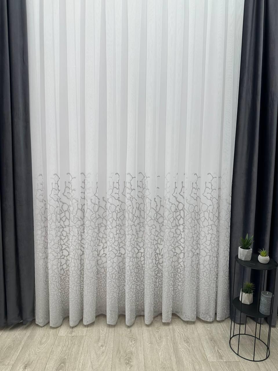 Тюль на бамбуковій основі з красивою вишивкою. Колір: сірий, фото 1
