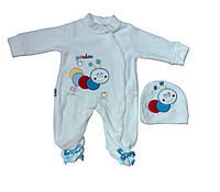 Детский велюровый человечек с шапочкой для новорожденного мальчика 56 см