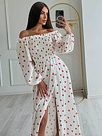 Женское романтичное легкое макси платье с сердцем муслин 100% хлопок