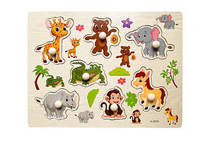Дерев'яний планшет "Тваринки", пазл, гра-вкладалка Монтессорі