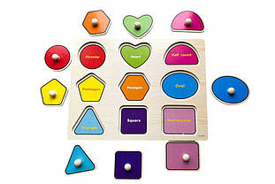 Дерев'яний планшет "Геометричні фігури", пазл, гра-вкладалка Монтессорі