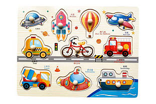 Дерев'яний планшет "Транспорт", пазл, гра-вкладалка Монтессорі