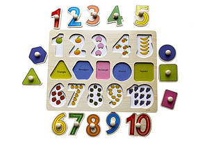 Дерев'яний планшет "Цифри/числа 1-10", пазл, гра-вкладалка Монтессорі