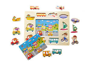 Дерев'яний планшет "Транспорт+пазл", пазл, гра-вкладалка Монтессорі