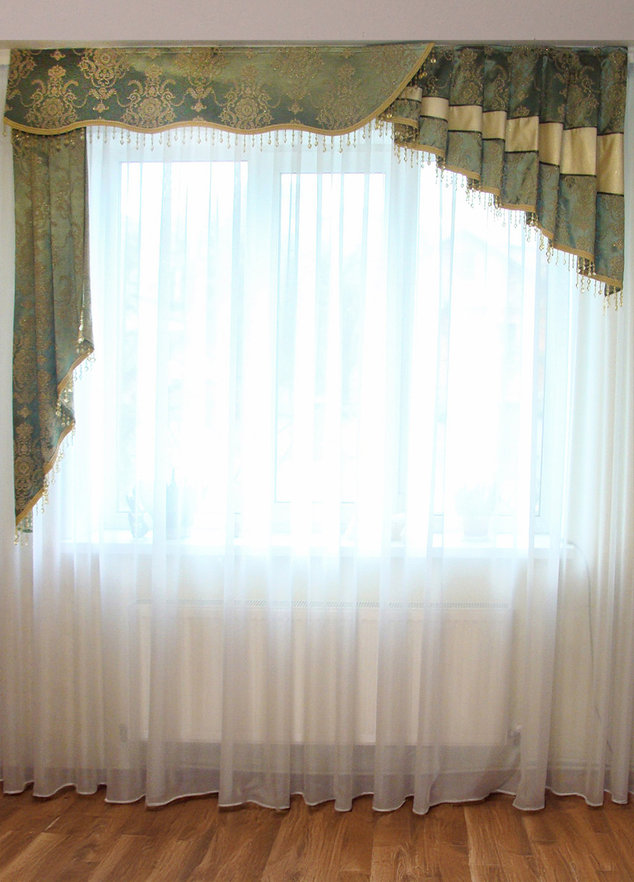 Жорсткий ламбрекен Firanka Damask Корона 2м зелений (142_5ж), фото 1