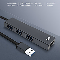 Мережева карта DM CHB012 Gigabit USB Type A 4 in 1 алюмінієва USB 3.0 hub RJ45 мережевий адаптер 1000 Мбіт/с, фото 7